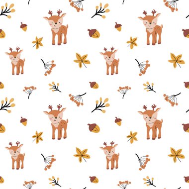 Sonbahar sonbaharı Şükran Günü 'nde yapraklar pürüzsüz olur, balkabağım. Dekorasyon tasarımı. Yapraklar, meşe palamutları, fındıklar. Hayvanlı şirin çocuklar.