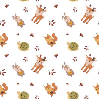 Sonbahar sonbaharı Şükran Günü 'nde yapraklar pürüzsüz olur, balkabağım. Dekorasyon tasarımı. Yapraklar, meşe palamutları, fındıklar. Hayvanlı şirin çocuklar.