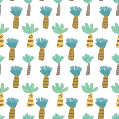 Yavru hayvanlarla çocuk modası. Bitkili şirin safari Afrikalı hayvanlar. Parmak izi. Çocuk odası tasarımı için çocuksu kusursuz desen, çocuklar tekstil, oğlanlar ve kızlar kumaş giyim.