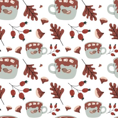 Sonbahar sonbaharı Şükran Günü 'nde tatlı yapraklar, şeyler ve balkabaklarıyla kusursuz bir düzen oluşur. Dekorasyon tasarımı. Yapraklar, palamutlar, fındıklar ile kare arkaplan.