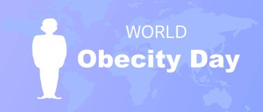 World Obecity Day banner design on blue background with earth map in silhouette. Vector illustration in flat style. clipart