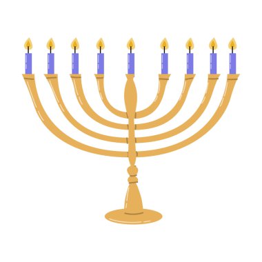 Beyaz arka planda Hanuka kutlaması için mum yakan zarif bir menorah..