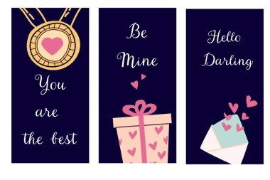 Romantic greeting cards with love medals, gifts, and heartfelt messages. clipart