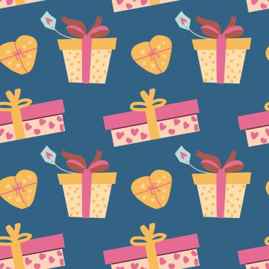 Renkli hediye kutuları ve şenlikli kutlamalar için kusursuz kalpler..