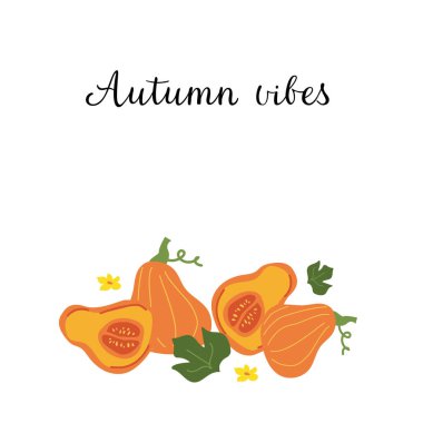 Autumn vibes: colorful pumpkins and leaves illustration. clipart