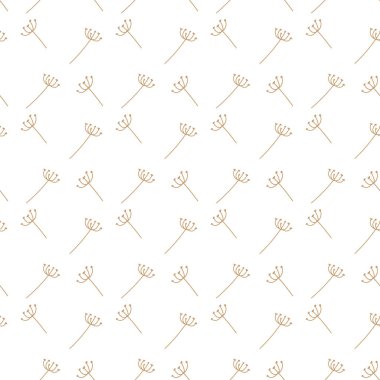 Beyaz arka planda narin kahverengi çiçek motifleri olan kusursuz geometrik desen..