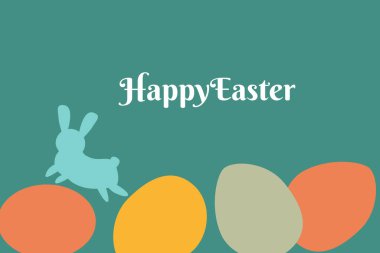 Renkli yumurta ve tavşan desenli mutlu paskalya kartları..