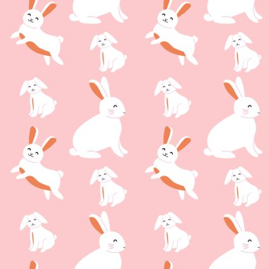 Festivalsel dekor için geometrik tasarımı olan neşeli paskalya tavşanı deseni.