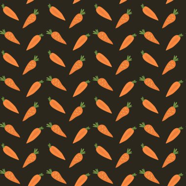 Koyu arkaplanda turuncu havuç deseni var..