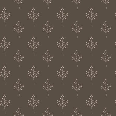 Koyu kahverengi arka planda narin çiçekleri olan zarif bir çiçek deseni..