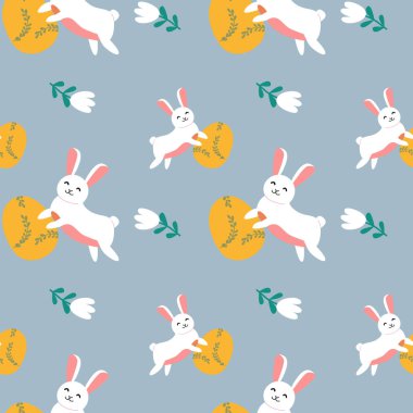 Neşeli Paskalya tavşanı ve yumurta desenli tasarım şenlikli sanatlar ve dekorasyon için.