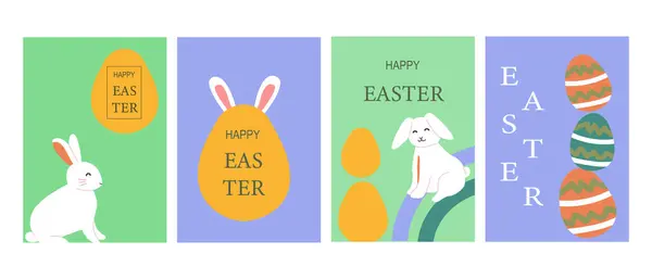 Geometrik tasarımlar ve şenlik dekorları için sevimli tavşan çizimleriyle mutlu Paskalya kutlamaları..