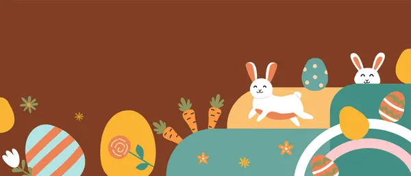 Dekoratif kullanım için tavşan, yumurta ve havuç içeren mutlu paskalya tasarımları.