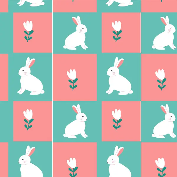 Mutlu Paskalya tavşanları ve bahar kutlamaları için çiçek desenli tasarımlar..