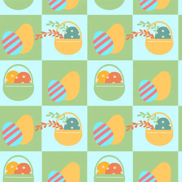 Şenlikli tasarım ve dekorasyon için renkli paskalya yumurtası ve sepet desenleri.