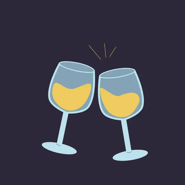 Şampanya ile birlikte çift gözlüklerin el çizimi tasviri. Düz tasarım.