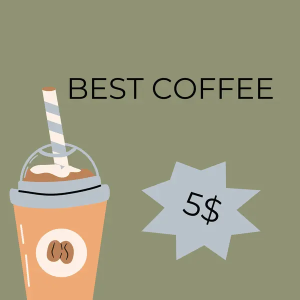 Kahve satışı etiketi ya da pankart kare şablonu. Retro tasarım, düz çizim. Yeşil arka planda kahve fincanı.