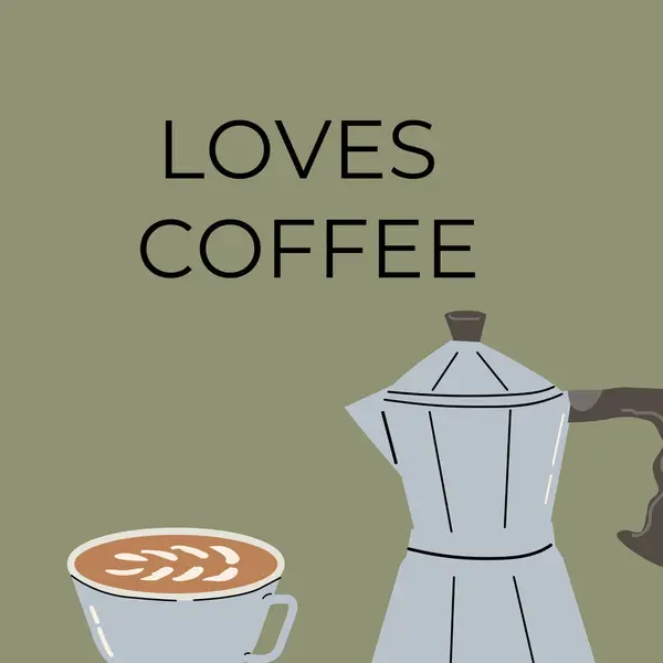 Kahve satışı etiketi ya da pankart kare şablonu. Retro tasarım, düz çizim. Yeşil arka planda kahve fincanı.