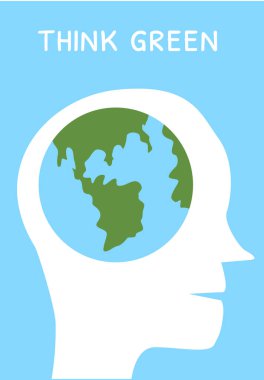Yeşil düşünün: zihin silueti içindeki dünya çevresel farkındalığa ilham veriyor.