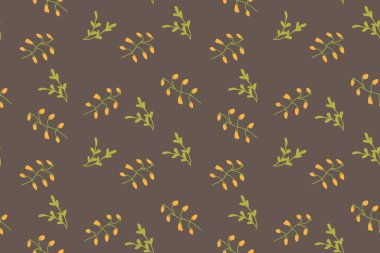 Kahverengi arka planda turuncu çiçekli çiçek deseni.