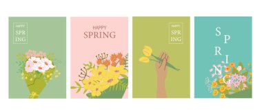 Çiçek desenli, çiçekli bahar kartları..