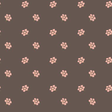 Kahverengi arka planda küçük pembe çiçekli pürüzsüz desen.