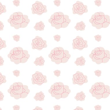 Zarif tekstil tasarımı için beyaz arkaplanda pürüzsüz pembe gül deseni.