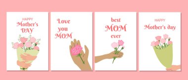 Annemin özel gününü kutlamak için Anneler Günü karanfilli tebrik kartı tasarımları..