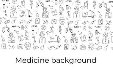 Sağlık simgeleri ve sembolleriyle tıbbi geçmişi karala.