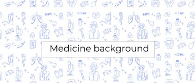 Doktorlar ve ekipman simgeleriyle kusursuz tıbbi desen.