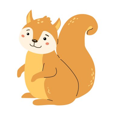 Çocuk dekorasyonu ve eğitici materyaller için sevimli çizgi film sincaplarının yer aldığı sevimli orman hayvanları çizimi.