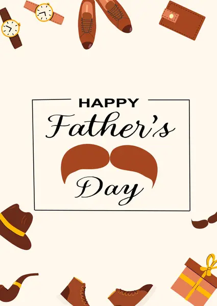 Klasik aksesuar illüstrasyonlu mutlu babalar günü kartı tasarımı.