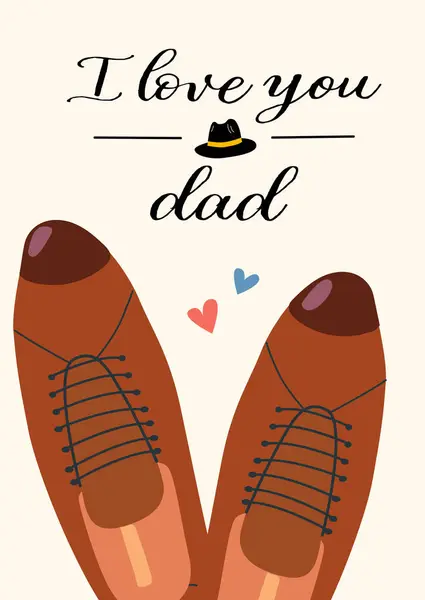 Babalar Günü tebrik kartı tasarımı. Babamı kutlamak için ayakkabı ve kalp var..