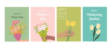 Anneler Günü ve annelik pazar günleri çiçek buketli tebrik kartı tasarımları..