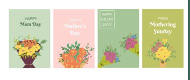 Renkli Anneler Günü kartları çiçek buketleriyle karşılıyor..