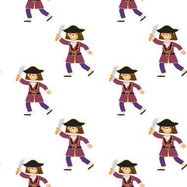 Elinde kılıçları ve üç mısırlı şapkaları olan kusursuz genç kadın korsanlar..