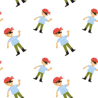 Beyaz arka planda sevimli korsan çizgi film deseni.