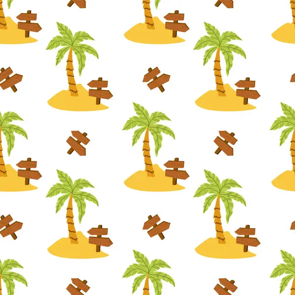 Çizgi film palmiye ağaçları ve ıssız adalarda ahşap tabelalar..