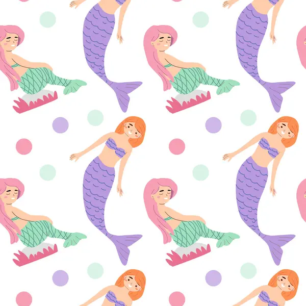 Pastel noktalı renkli deniz kızı deseni - kaprisli okyanus fantezi tasarımı.