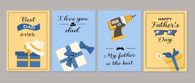 Babalar Günü kartlarında hediyeler, aletler ve içten mesajlar var..