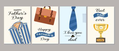Kravat ve kupa tasarımlı Babalar Günü kartı koleksiyonu.