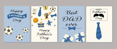 Babalar Günü tebrik kartı tasarımları kravat, spor ve hediye temalı..