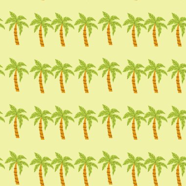 Yumuşak sarı arka planda kusursuz tropik palmiye ağacı deseni.