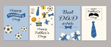 Babalar Günü tebrik kartı tasarımları kravat, spor ve hediye temalı..