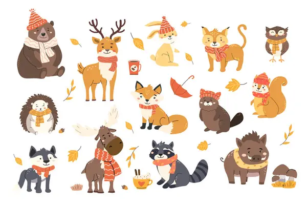 Mevsimlik dekorlar ve çocuklar için sonbahar aksesuarlarıyla büyüleyici orman hayvanları..