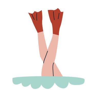 Mavi sularda kırmızı yüzgeçlerle neşeli yüzme.