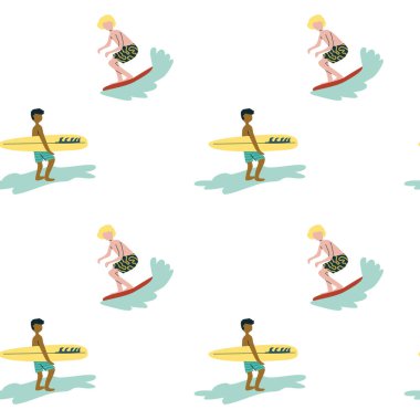 Çeşitli sörfçülerin düzeni: kadınlar ve erkekler sörften hoşlanıyor.