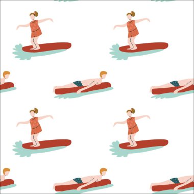 Dalgalarda sörf yapan dişi ve erkek sörfçülerle kusursuz bir sörf şekli..