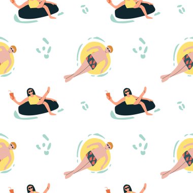 Çeşitli insanların dinlendiği ve güneşlendiği yaz şablonu..