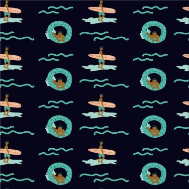 Erkekler sörfçü ve okyanus dalgalarıyla sörf kalıbı.